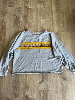 NATURAL LIFE Light Blue Sweatshirt Aztec Print Embroidery